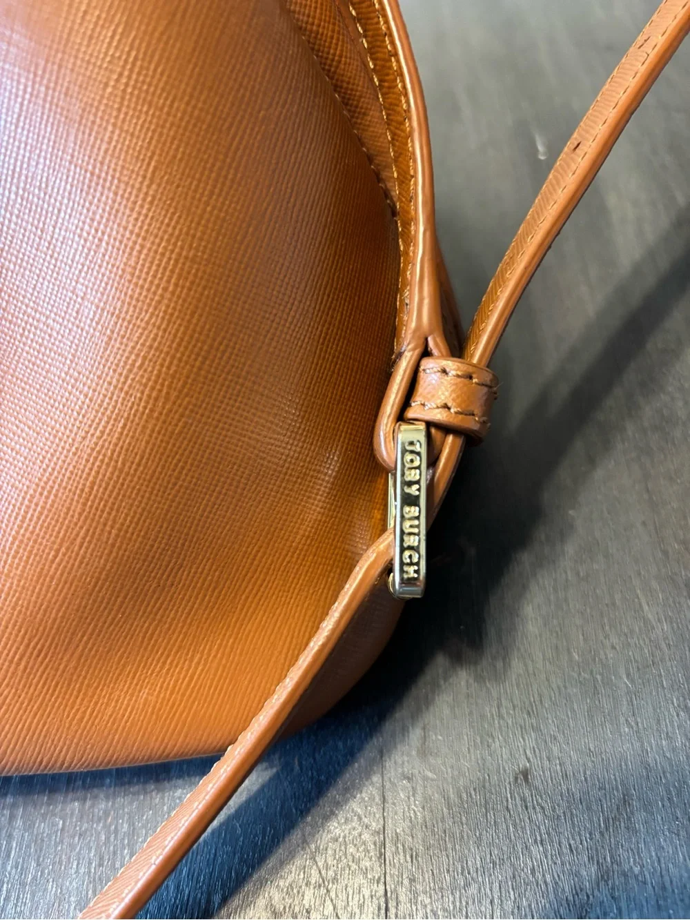 Tory Burch Cognac Leather Dome Satchel with Gold Hardware